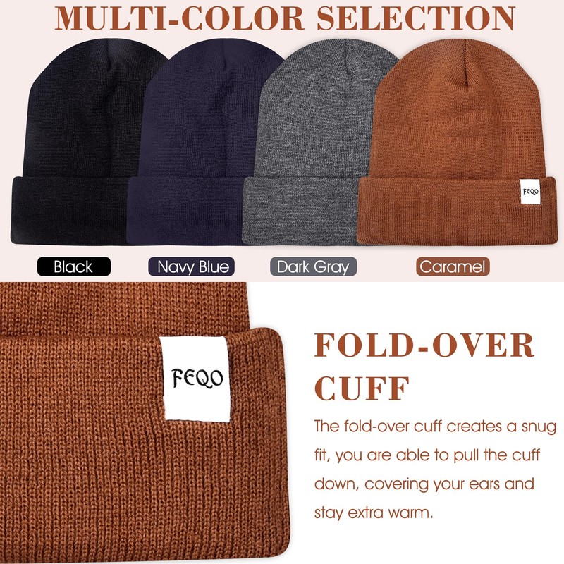 FEQO 4 Pack Satin Lined Winter Beanie Hats Soft Silk