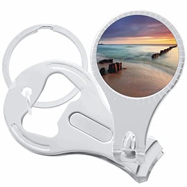 Beach Sunset Purple Nail Clippers Plus Bottle Opener Keychain