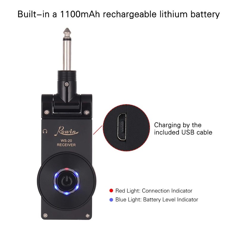 Rowin WS-20 2.4G Wireless Rechargeable Electric Guitar Transmitter Receiver Set