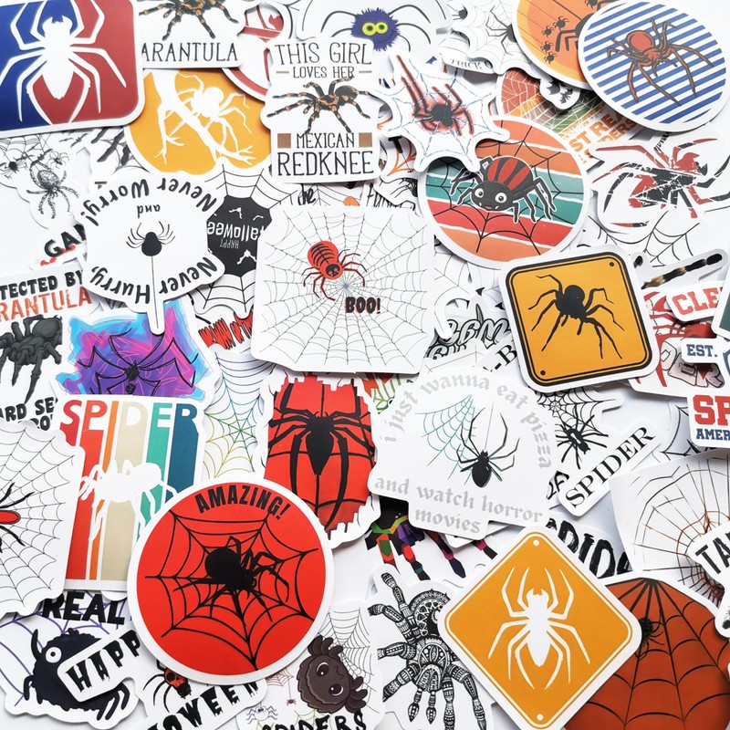 50Pcs Funny Spider Decals for Motorcycles Wolf Spider Web Stickers