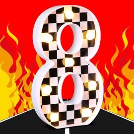 Maxcheck Racing Car Light up Numbers Black and White Checkerboard Print Decorative LED Light Number Sign Race Car Theme Birthday Party Decorations Checkered Flag Party Supplies(Number 8)
