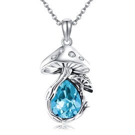 VENACOLY Geburtsstein Pilz Kette 925 Sterling Silber Pilz Anhänger Halskette Geburtstag Geschenk für Damen Frauen März