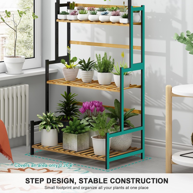 Ufine Bamboo Hanging Plant Stand 3 Tier Ladder Shelf with
