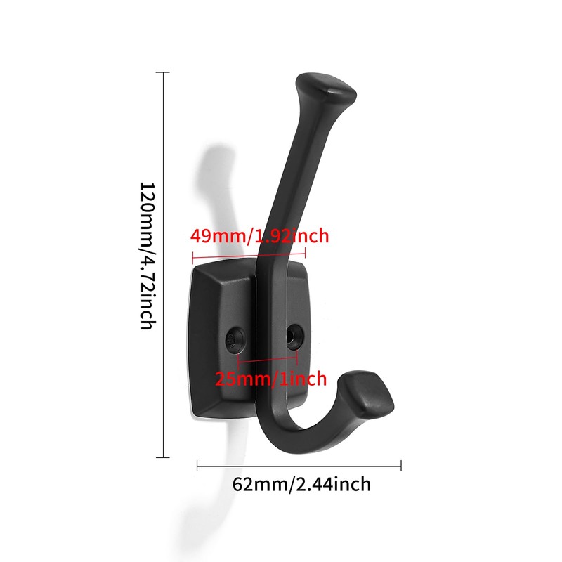 CABDM 5 Pack 4-3/4 inch Black Coat Hooks, Wall Mounted
