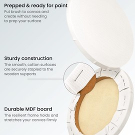 ARTEZA Round Stretched Canvas, 10 Inch Diameter, Pack of 8, Blank White Canvas Boards for Acrylic, Oil and Gouache Painting