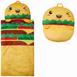 Nap Buddy Sleeping Bag for Kids, Convertible Sleeping Bag for Boys and Girls, Oeko TEX Certified, Travel Sleeper for Children, Hamburger