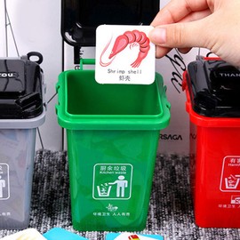 Bocotoer Mini Dustbin Mini Trash Can Rubbish Storage Bin with Flip Lid Garbage Sorting Game Toy for Kids with Letter Stickers,Pack of 4