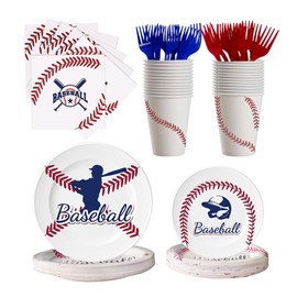 Baseball Birthday Party Supplies Baseball Party Paper Plates Napkins Disposable Cups Forks for Baseball Birthday Party Decorations Serves 24 (Baseball)