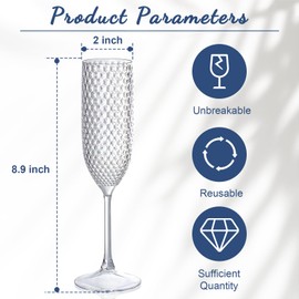Plastic Champagne Flutes Champagne Glasses Unbreakable Wedding Toasting Glasses Reusable Diamond Wine Glasses Crystal Clear Party Wine Cups Vintage Drinking Glasses 5.5 OZ for Wedding (24, Crystal)