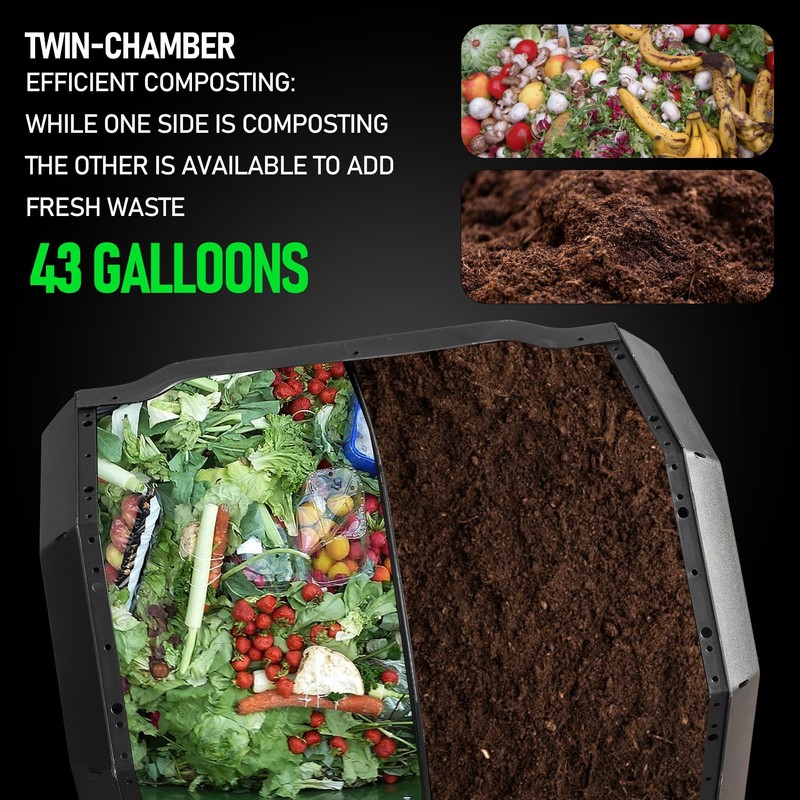 Hourleey Compost Bin Outdoor, 43 Gallon Dual Chamber Tumbling Composting