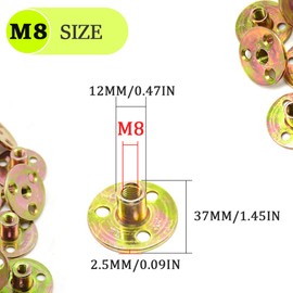 CEEYSEE Pack of 10 Flange Nuts M8 x 37 x 2.5 mm Brad Hole T-Nut Flange with Round Base Internal Thread Screw-in Nut 3-Hole T-Nut for Strengthening and Connection of Holzbe (M8/FLZ-LM)