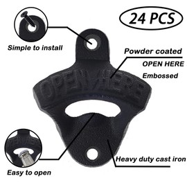 Jumiok 24 Packs Black Beer Cap Opener Wall Mounted Bottle Opener Cast Iron Bulk