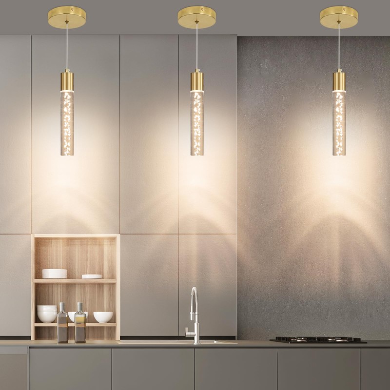 2 Pack Modern Kitchen Island Hanging Light, Gold LED Pendant
