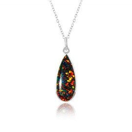 GEMKORA Black Opal Crystal Pendant Necklace, Fire Play Gemstone, Birthstone Crystal, Healing Stone, Gift for Women Mom Her, Statement Jewellery, 925 Sterling Silver 18 inch