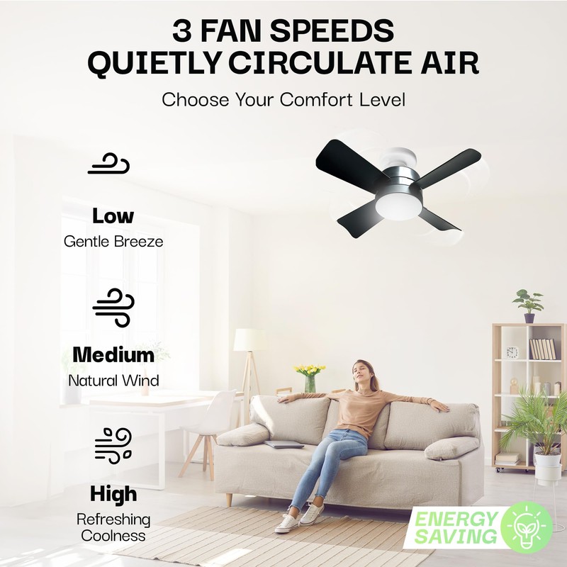 Bell+Howell Socket Breeze Deluxe, Small Ceiling Fan with LED Light