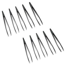 Qjaiune 10Pcs Flat Tip Plastic Tweezers, Anti-Static & Anti-Magnetic Tweezers, Precision Tweezers Set for Crafts Electronics, DIY, Repair Tool (4.6 Inch, Black, 93308)