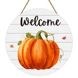 Fall Door Decor Pumpkin Wall Decor Fall Welcome Sign Pumpkin Hanging Sign Wooden Front Door Hanger for Autumn Thanksgiving Harvest Farmhouse Porch Indoor Outdoor Home Decorations