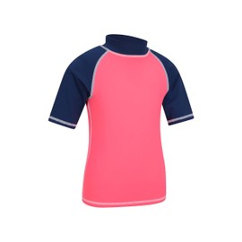 Mountain Warehouse Short-Sleeved Swimming Shirt for Kids SPF50+ Swimming Shirt with Flat Stitching, Rash Guard for Boys & Girls For Swimming & Under a Wetsuit - Bright pink