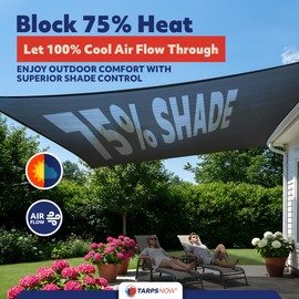 Tarps Now 12' x 24' Heavy Duty Mesh Tarp with 75% Shade and Brass Grommets - Multipurpose Protective Cover Tarpaulin with Air Flow for Tie Downs, Shade, Fences, Canopies, Dump Trucks - Black