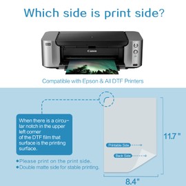 WOWOCUT DTF Transfer Film, 50 Sheets A4 (8.4 x 11.7 Inches) Double-Side Matte DTF Film PET Heat Transfer Paper for Epson Inkject Printers Direct Printing on T-Shirts