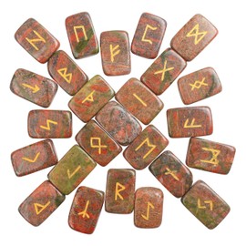 ZAICUS Unakite Crystal Runes - Elder Futhark Rune Stones Engraved Gemstone Runes for Beginners Healing Crystal Set Lattering Norse Pagan Altar Supplies Wiccan Reiki Healing Witchy Gifts for Women