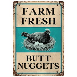 Funny Chicken Coop Metal Sign Farm Fresh Butt Nuggets Hen House Decor Outdoor Indoor Wall Panel Retro Vintage 8x12 Inch Chickens Farm Kitchen Garden Yard Backyard Signs