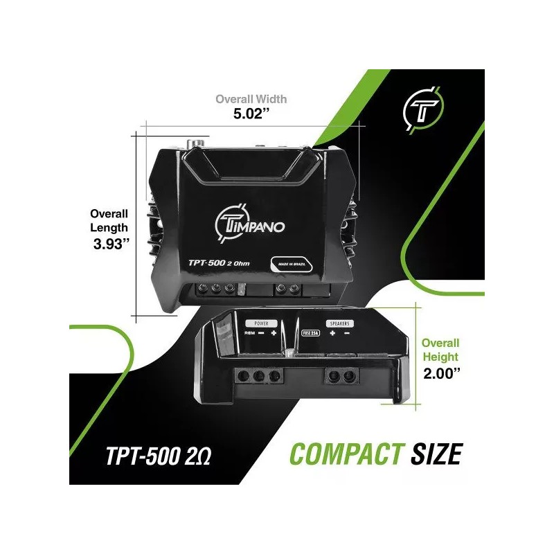 Timpano 1x Timpano TPT-500 2 Ohms Compact 1 Channel Amplifier