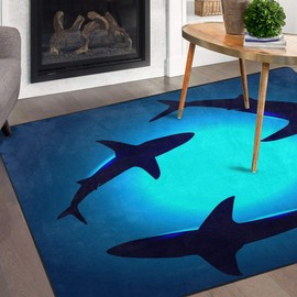 Ocean Animal Sharks Non Slip Area Rug for Living Dinning Room Bedroom Kitchen, 4' x 6'(48 x 72 Inches), Shark Nursery Rug Floor Carpet Yoga Mat