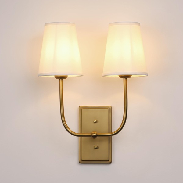 JIMUBEAM Vintage 2-Lights Wall Sconces with Funnel White Fabric Shades,