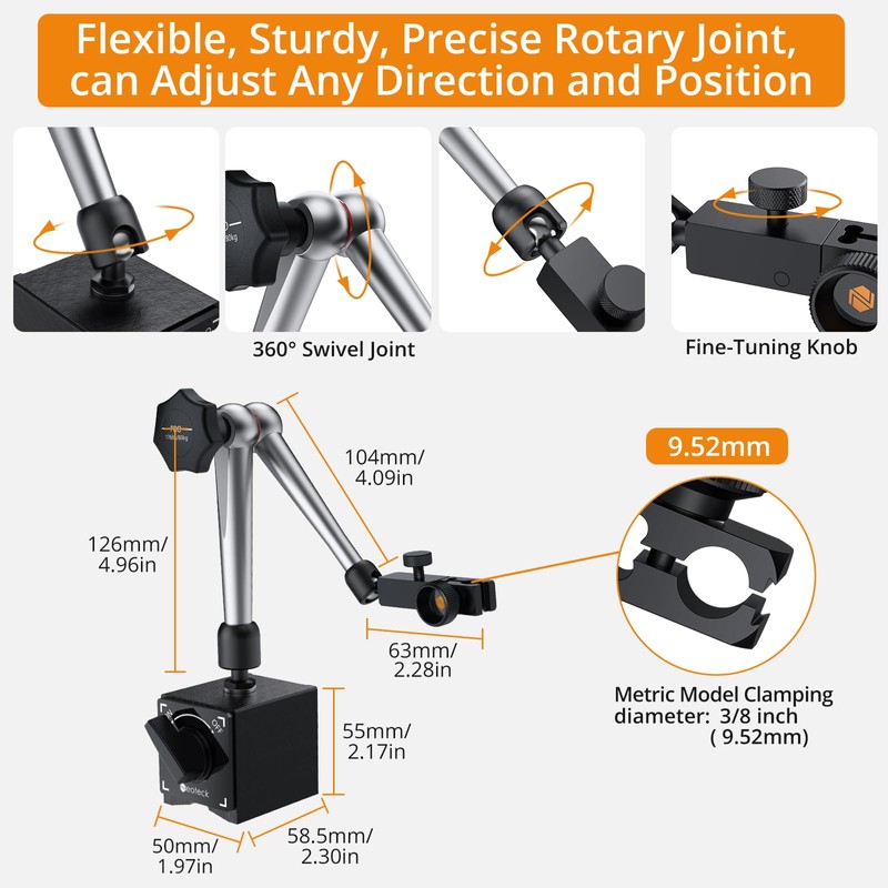 Neoteck Magnetic Base Stand for Digital Dial Indicator Gauge Pro-176lbs/80kg