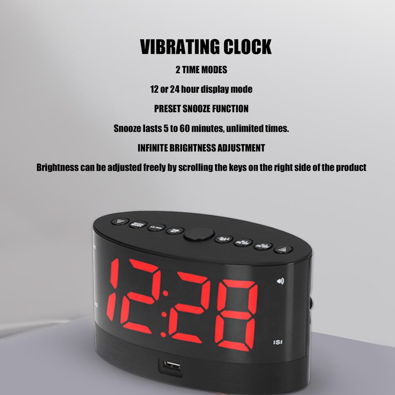 Digital Alarm Clock USB Charging Alarm Clock with 3 Vibration