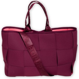 POPUPS Interwoven Large Neoprene Foldable Tote Bag, Weekender Bag for Women - Travel Crossbody Purse - Secure to Carry On, Luggage (Berry)