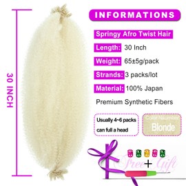 Afro Twist Hair 30Inch 3Packs Springy Afro Twist Hair Crochet Braiding Hair (30 Inch (Pack of 3), 613#) …