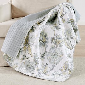Levtex Home - Ophelia Spa - Throw - Floral - Spa Grey Cream Ochre - Throw Size 50x60in. - Rayon/Cotton