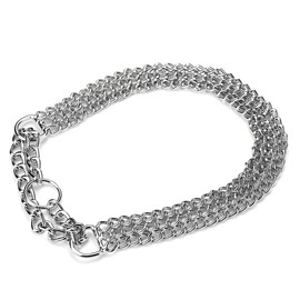 Dog Chain Collar, Heavy Duty Silver Triple Row Martingale Chain Dog Collars, Chew Proof Metal Cuban Link Dog Collar Adjustable for Small Medium Large Breed Dogs (3 Row, S)