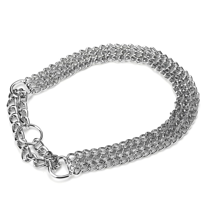 Dog Chain Collar, Heavy Duty Silver Triple Row Martingale Chain