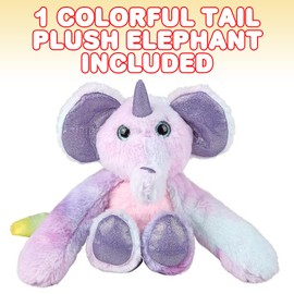 ArtCreativity Elephant Plush Toy with Colorful Tail, 1pc, Elephant Stuffed Toy for Boys and Girls, Animal Party Decoration, Kids’ Room and Baby Nursery Décor, Weighted for Easy Display