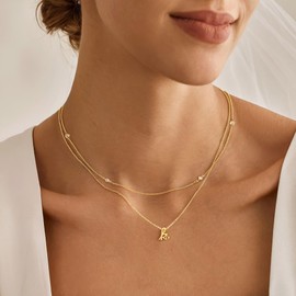 Turandoss Layered Cursive Initial Necklaces for Women, Dainty 14K Gold Plated Letter Initial K Necklace Stack Birthday Gifts for Women Jewelry Trendy