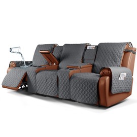 Ruaozz Waterproof Recliner Sofa Cover with Console Non-Slip Couch Covers for Reclining Couches Pet Cover for Double Recliner Sofa Cover with Elastic Straps for Kid Dogs Pets (Dark Grey, 3 Seater)