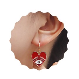 Crymystal Evil Eye Drop Earrings for Women Vintage Geometric Heart Shaped Earrings Gold Heart Shape Pendant Earrings Jewelry for Graduation Day Gifts (Red)