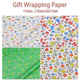 Gift Wrapping Paper, 8Pcs Football Wrapping Paper Roll 70cm x 50cm Boys Gift Wrap Paper for Party Birthday Presents on festive occasions