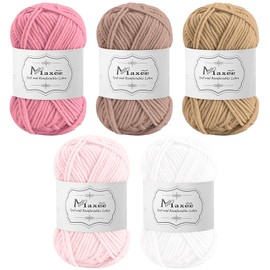 Maxee Crochet Yarn 250 g (50 g x 5 Colours), Acrylic Wool for Knitting, Yarn for Crochet and Knitting, Hand Knitting Yarn Set, Hand Knitting Yarn Cotton Yarn for Crochet, Wool for Knitting and Crafts