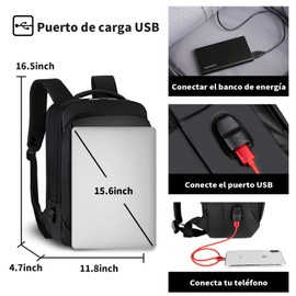 RAINSMORE Mochila para Laptop Hombre Impermeable Mochila de Viaje 15.6 Pulgadas Mochila Laptop Carga USB con Casual Business College