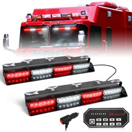 HLauto 604N Emergency Dash Strobe Lights: 2x16.8 inch Red White Security Light w/Take Down, 48 LED Safety Flashing Warning Hazard Interior Windshield Light Bar for Trucks Vehicles