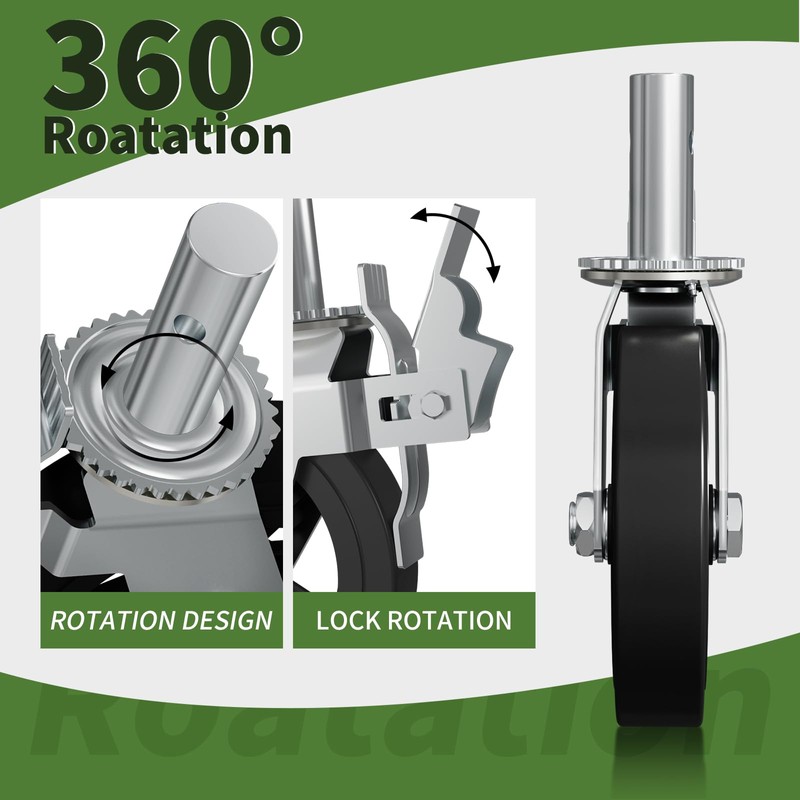 OK5STAR 8 Inch Scaffolding Wheels, Scaffold Caster with Dual Locking