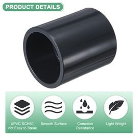 M METERXITY 1-Pack PVC Pipe Coupling Adapter, 2" Straight Coupling Adapter Connector Schedule 80 UPVC Pipe Fitting Socket for Water Line [Grey]