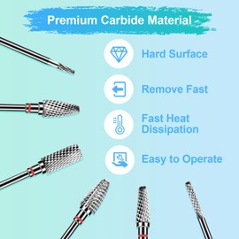 Lermende Nagelfräser Bits, 6 Stück Nagelfräser Aufsätze, 3/32''(2,35 mm) Profi Zubehör zur Maniküre, Hartmetall Maschine Zubehör für Maniküre entfernen hartem Gel Polygel-Feine Nagel Bits