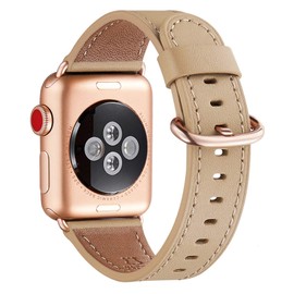 WFEAGL Leather Replacement Strap Compatible with Apple Watches, for Men/Women, Compatible with iWatch Ultra Series 10/9/8/7/6/5/4/3/2/1, SE (42/44/45/49 mm, Camel + Rose Gold Adapter)