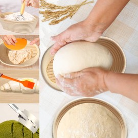 Sourdough Starter Kit, 9 Inch Round and 10 Inch Oval Basket Set, Banneton Proofing Basket, Bread Scoring Lame, Danish Dough Whisk, Stainless Steel Scraper, Flexible Scraper, Baking Gifts