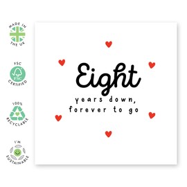 CENTRAL 23 8th Anniversary Card For Him Her - 'Eight Years Down' - Gifts for Babe, Girlfriend, Boyfriend, Husband, Wife, Spouse - Classic Red Hearts - Comes with Fun Stickers
